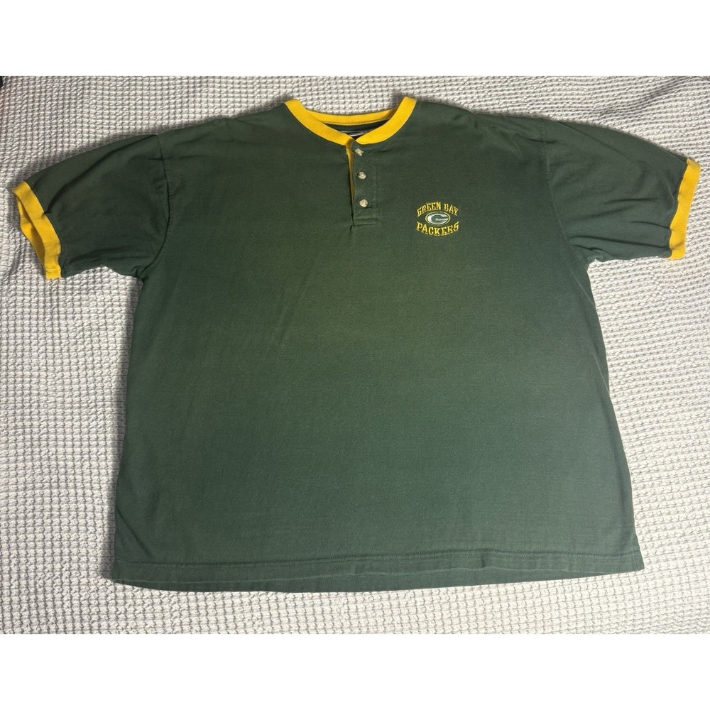 VTG Green Bay Packers Henley Shirt Men's XL‎ Green NFL Football The Edge 1999